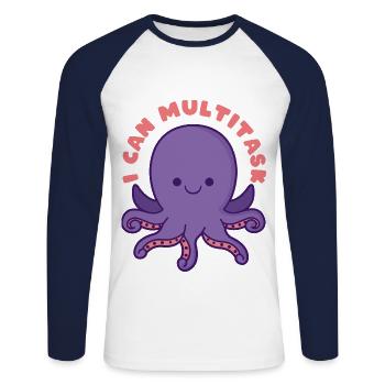 I can multitask Oktopus - Unisex Baseballshirt langarm - Weiß/Navy - Vorne - Nik (191cm)