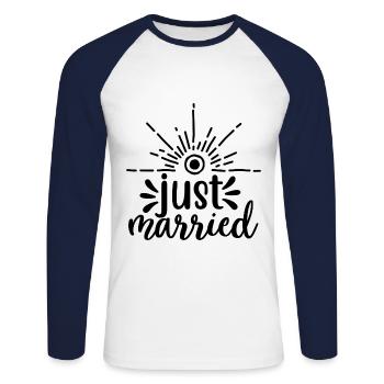 Juste marié - conception de mariage - T-shirt baseball manches longues Homme - blanc/marine - Devant - Nik (191cm)