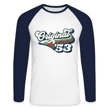 Original '53 - T-shirt baseball manches longues Homme - blanc/marine - Devant - Nik (191cm)