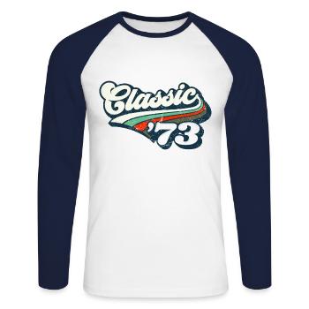 Classique '73 - T-shirt baseball manches longues Homme - blanc/marine - Devant - Nik (191cm)