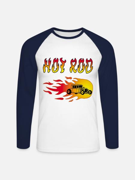 Oldtimer-Rennwagen und Flammen - Unisex Baseballshirt langarm - Weiß/Navy