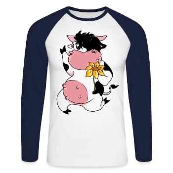 Kuh Blume Kühe Rind Rinder Rindvieh - Unisex Baseballshirt langarm - Weiß/Navy - Vorne - Nik (191cm)