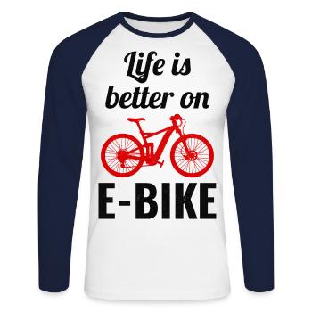 E-Bike Electric-Bike E-Cyclist Bicycling Rider - Unisex Long Sleeve Baseball T-Shirt - white/navy - Front - Nik (191cm)