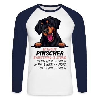 Ohne Pinscher ist alles doof - Unisex Baseballshirt langarm - Weiß/Navy - Vorne - Nik (191cm)