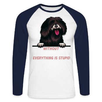 Ohne Tibet Terrier ist alles doof - Unisex Baseballshirt langarm - Weiß/Navy - Vorne - Nik (191cm)