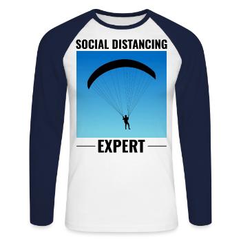 Parachutisme parachutiste de sport extrême - T-shirt baseball manches longues Homme - blanc/marine - Devant - Nik (191cm)