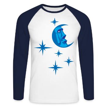 Blue Tiki Moon Moai Good night ! Moon Nightgown - Unisex Long Sleeve Baseball T-Shirt - white/navy - Front - Nik (191cm)