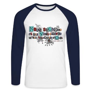 Complots - T-shirt baseball manches longues Homme - blanc/marine - Devant - Nik (191cm)