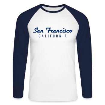 San Francisco California Flat Design - Unisex Long Sleeve Baseball T-Shirt - white/navy - Front - Nik (191cm)