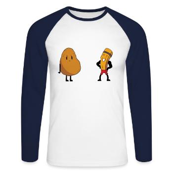 Before Gym After Gym, Gym, Fitness - T-shirt baseball manches longues Homme - blanc/marine - Devant - Nik (191cm)