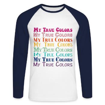 My true colors: rainbow vintage - Unisex Baseballshirt langarm - Weiß/Navy - Vorne - Nik (191cm)