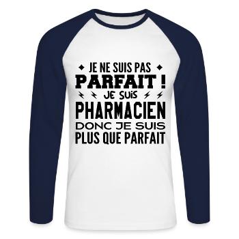 Un Pharmacien plus que parfaite, métier de rêve - T-shirt baseball manches longues Homme - blanc/marine - Devant - Nik (191cm)