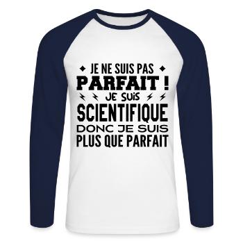 Un Scientifique plus que parfaite, métier de rêve - T-shirt baseball manches longues Homme - blanc/marine - Devant - Nik (191cm)