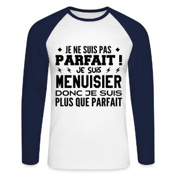 Un Menuisier plus que parfaite, métier de rêve - T-shirt baseball manches longues Homme - blanc/marine - Devant - Nik (191cm)