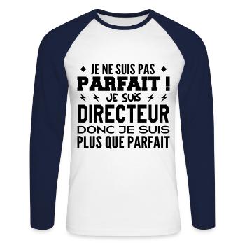 Un Directeur plus que parfaite, métier de rêve - T-shirt baseball manches longues Homme - blanc/marine - Devant - Nik (191cm)