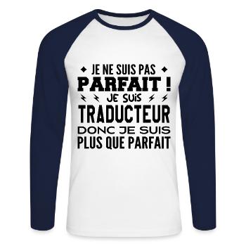 Un Traducteur plus que parfaite, métier de rêve - T-shirt baseball manches longues Homme - blanc/marine - Devant - Nik (191cm)