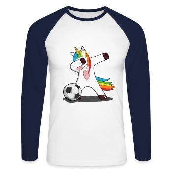 Unicorn soccer unicorn magical gate child - Unisex Long Sleeve Baseball T-Shirt - white/navy - Front - Nik (191cm)