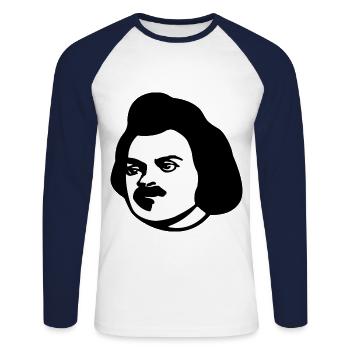 face - Unisex Long Sleeve Baseball T-Shirt - white/navy - Front - Nik (191cm)