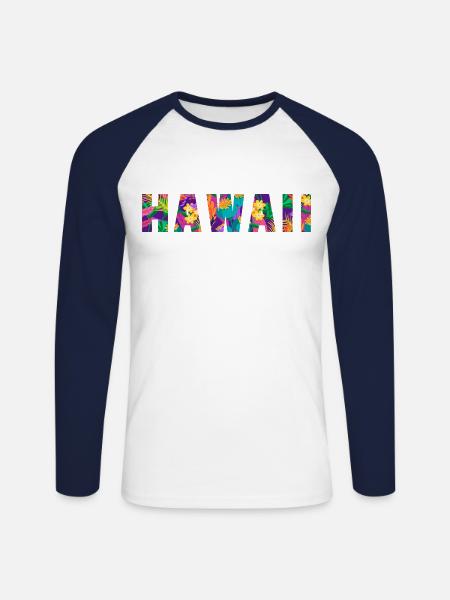 Hawaii Flowers - Unisex Long Sleeve Baseball T-Shirt - white/navy