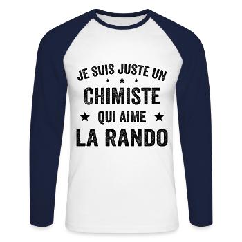 Fier d’être Chimiste et Passionné de Randonnée - T-shirt baseball manches longues Homme - blanc/marine - Devant - Nik (191cm)