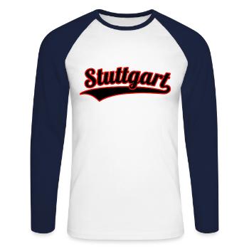 Lettrage Stuttgart Sport - T-shirt baseball manches longues Homme - blanc/marine - Devant - Nik (191cm)
