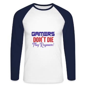 gamer dont die they respawn shirt geschenk - Unisex Baseballshirt langarm - Weiß/Navy - Vorne - Nik (191cm)