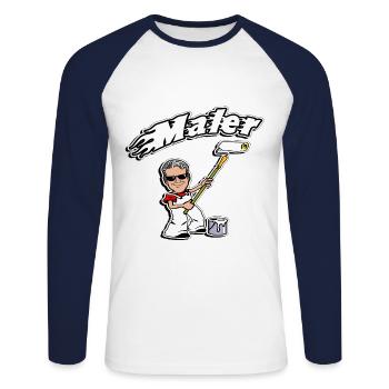 maler und lackierer t-shirt editierbar wunschtext - Unisex Baseballshirt langarm - Weiß/Navy - Vorne - Nik (191cm)