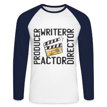 Film Réalisateur Production cinématographique - T-shirt baseball manches longues Homme - blanc/marine - Devant - Nik (191cm)