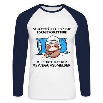 Schrittzähler Sind Für Fortgeschrittene Faultier - Unisex Baseballshirt langarm - Weiß/Navy - Vorne - Nik (191cm)