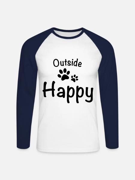 Outside dog happy dog walking - Unisex Long Sleeve Baseball T-Shirt - white/navy