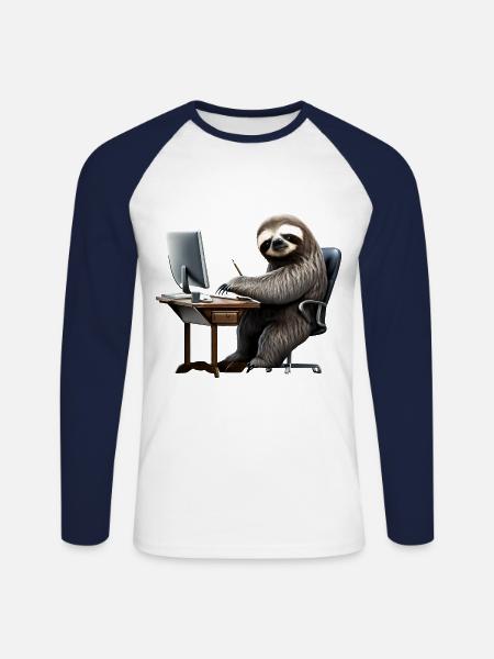 Office Sloth - Unisex Long Sleeve Baseball T-Shirt - white/navy