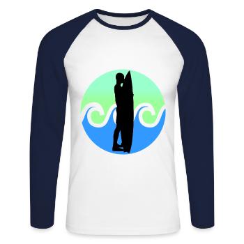 Surfer - Surfen - Unisex Baseballshirt langarm - Weiß/Navy - Vorne - Nik (191cm)