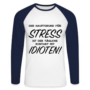 Stress Idioten Lustige Sprüche Menschen Arbeit - Unisex Baseballshirt langarm - Weiß/Navy - Vorne - Nik (191cm)