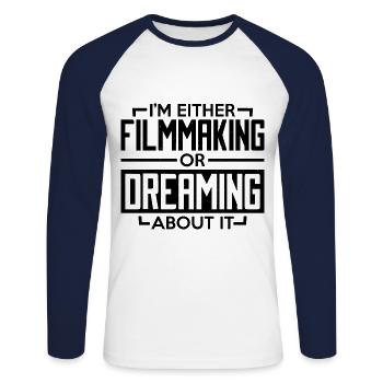 Film film cinéaste caméra réalisateur - T-shirt baseball manches longues Homme - blanc/marine - Devant - Nik (191cm)