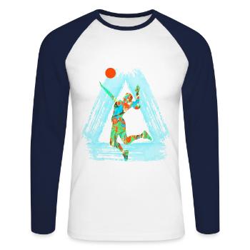 volleyballerin e 4 - Unisex Baseballshirt langarm - Weiß/Navy - Vorne - Nik (191cm)