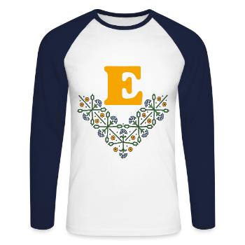 buchstabe e blume 4 blau orange - Unisex Baseballshirt langarm - Weiß/Navy - Vorne - Nik (191cm)