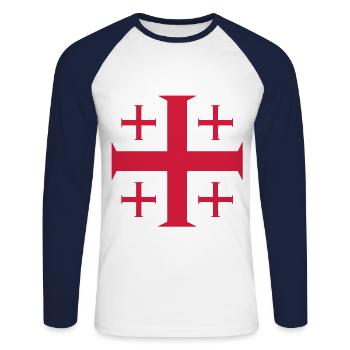 templar cross - Unisex Baseballshirt langarm - Weiß/Navy - Vorne - Nik (191cm)