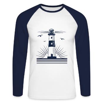 Phare avec mouettes - T-shirt baseball manches longues Homme - blanc/marine - Devant - Nik (191cm)