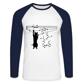 Cat plays with notes - Unisex Long Sleeve Baseball T-Shirt - white/navy - Front - Nik (191cm)