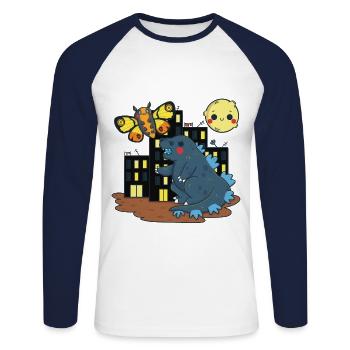 Der Kampf der Monster - Unisex Baseballshirt langarm - Weiß/Navy - Vorne - Nik (191cm)