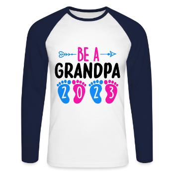 Expectant Grandpa 2023, 2023 I will be Grandpa, 2023 Grandpa - Unisex Long Sleeve Baseball T-Shirt - white/navy - Front - Nik (191cm)