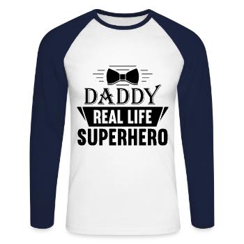 Dad a real hero in real life - Unisex Long Sleeve Baseball T-Shirt - white/navy - Front - Nik (191cm)
