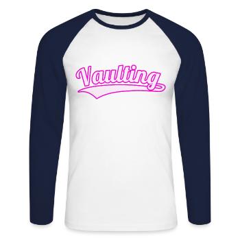 Vaulting Voltigieren Volti Team - Unisex Baseballshirt langarm - Weiß/Navy - Vorne - Nik (191cm)