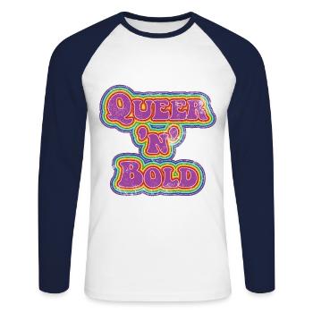 Queer 'n' Bold Rainbow Vintage - Unisex Long Sleeve Baseball T-Shirt - white/navy - Front - Nik (191cm)
