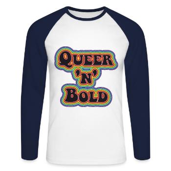 Queer 'n' Bold Rainbow black - Unisex Long Sleeve Baseball T-Shirt - white/navy - Front - Nik (191cm)