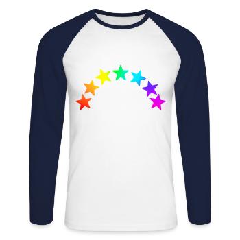 étoiles colorées - Dégradé arc-en-ciel - T-shirt baseball manches longues Homme - blanc/marine - Devant - Nik (191cm)