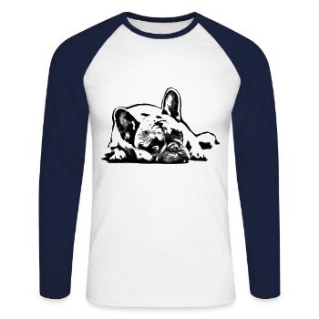 Mops pug dog - T-shirt baseball manches longues Homme - blanc/marine - Devant - Nik (191cm)