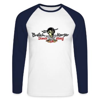 Dieub ha disuj (Libre et rebelle) - T-shirt baseball manches longues Homme - blanc/marine - Devant - Nik (191cm)