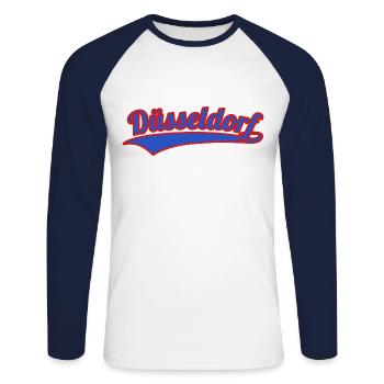 Collège de Düsseldorf - T-shirt baseball manches longues Homme - blanc/marine - Devant - Nik (191cm)