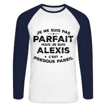 Alexis Ein Name, eine Haltung Humor Alexis - Unisex Baseballshirt langarm - Weiß/Navy - Vorne - Nik (191cm)